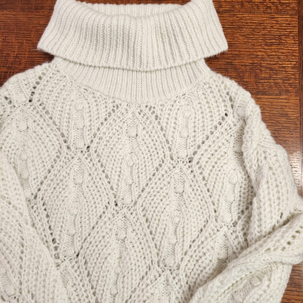 A New Day white Turtle Neck open knit sweater size small - Picture 2 of 16